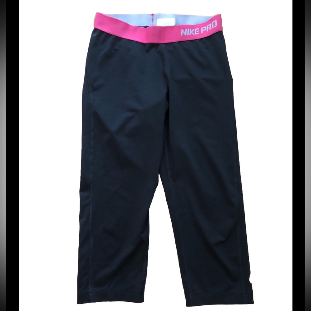 Nike Pro Dri-FIT Compression Capri Leggings Black Pink Waistband Size XS